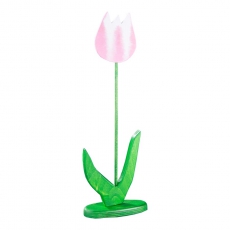Holzblume Tulpe 23 - 28cm rose/wei
